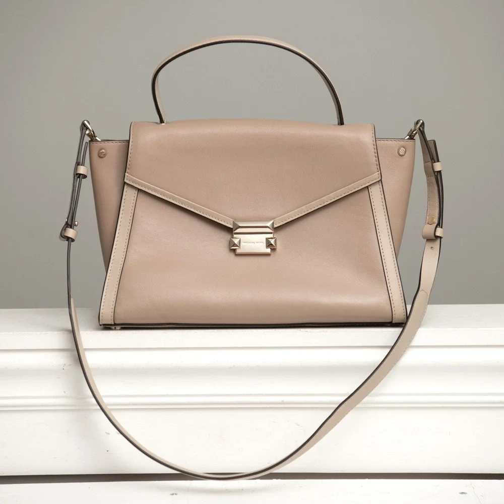 Michael Kors Whitney Medium Satchel Leather Envelope Purse Minimalist Chic Lux